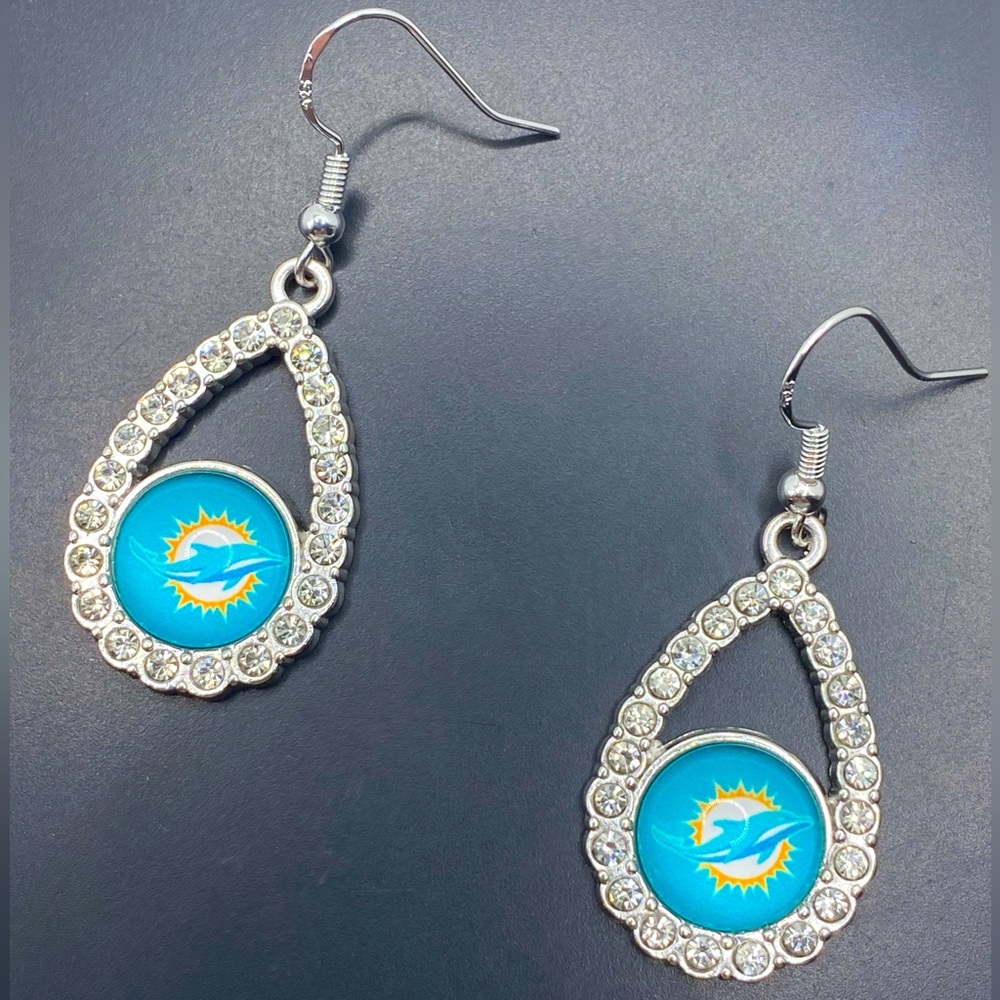 New teardrop crystal Miami dolphin turquoise earrings with sterling silver hooks